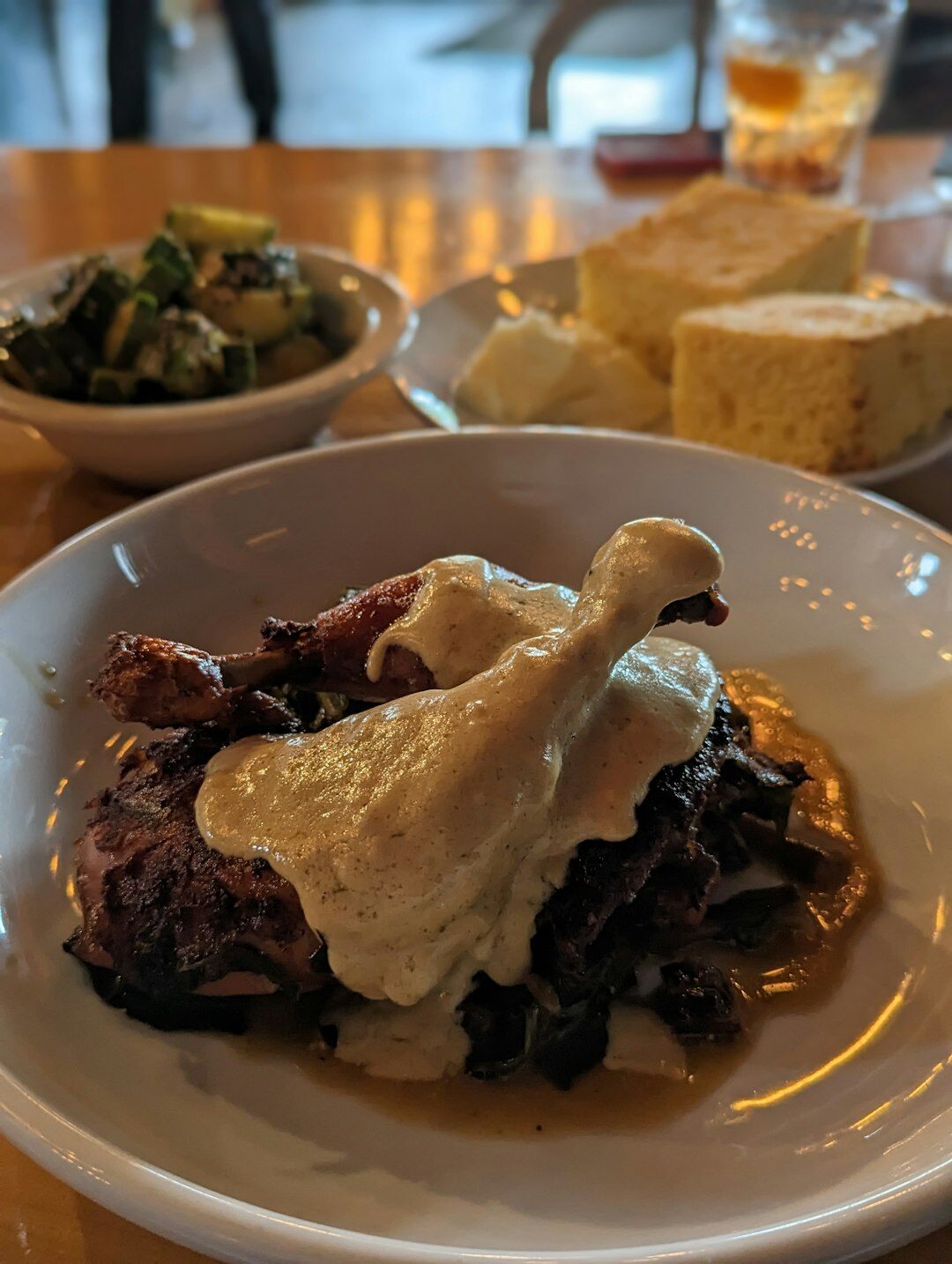 Close-up of sliced beef svíčková with creamy sauce and bread dumplings