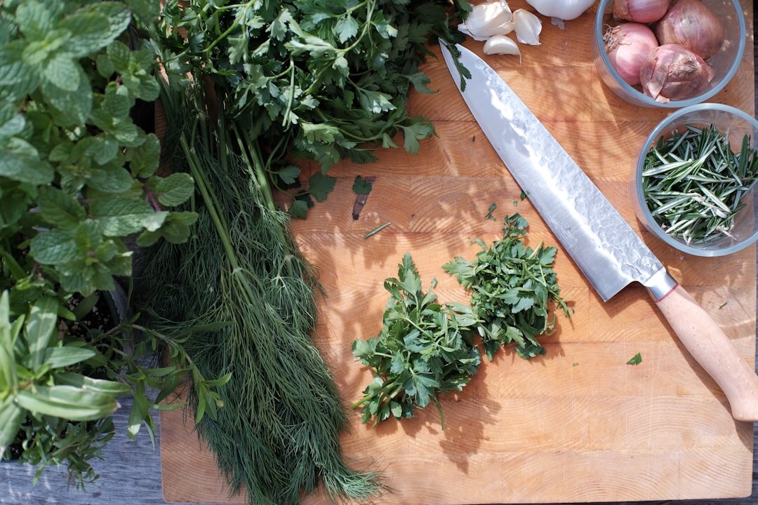 Fresh spring vegetables and herbs on a Czech kitchen table