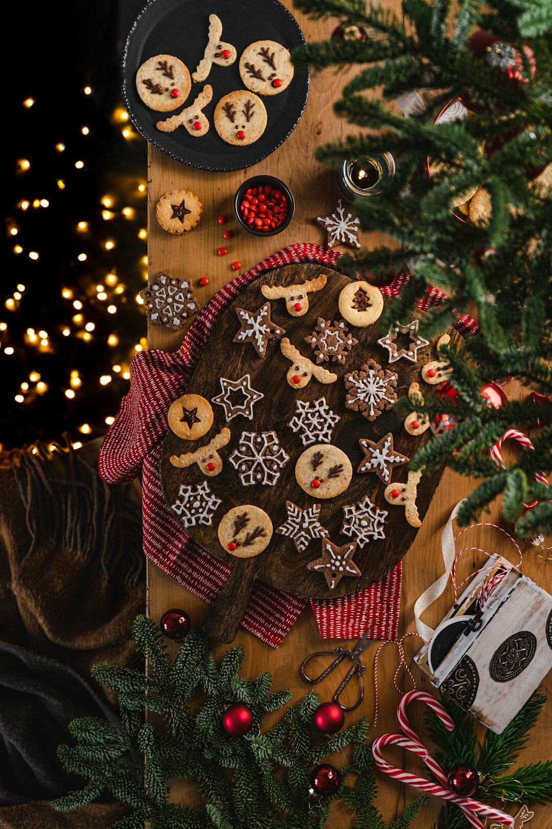Traditional Czech Christmas baking and cinnamon on a wooden table